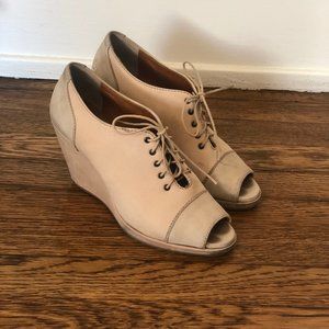 Madewell Nude Wedge Peep-toe Lace-up Booties